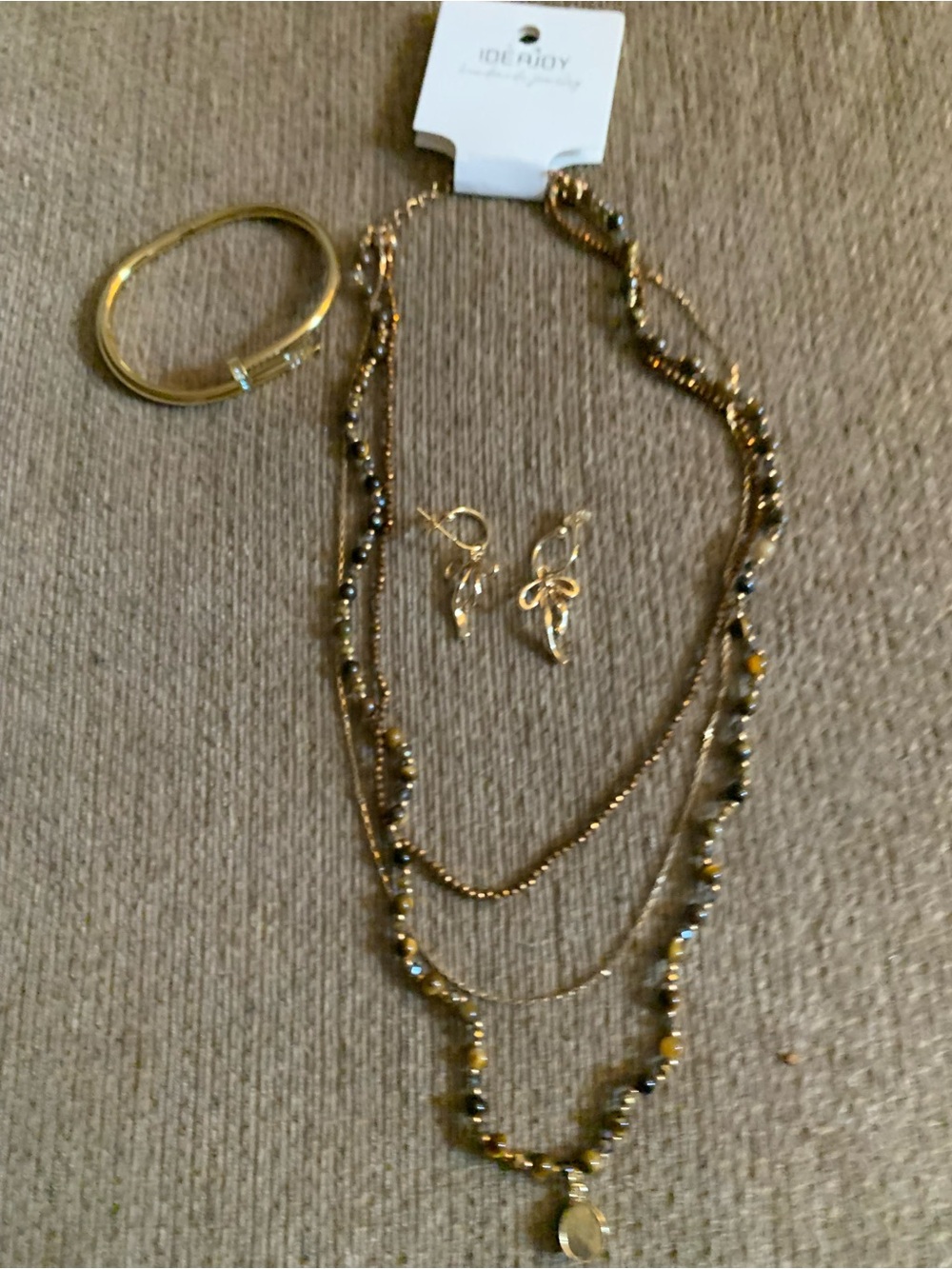 Gold-Tone Layered Necklace Set with Black Beads